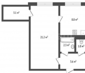 2-комн, 55кв м, этаж 2/3 ул Менделеева, 5