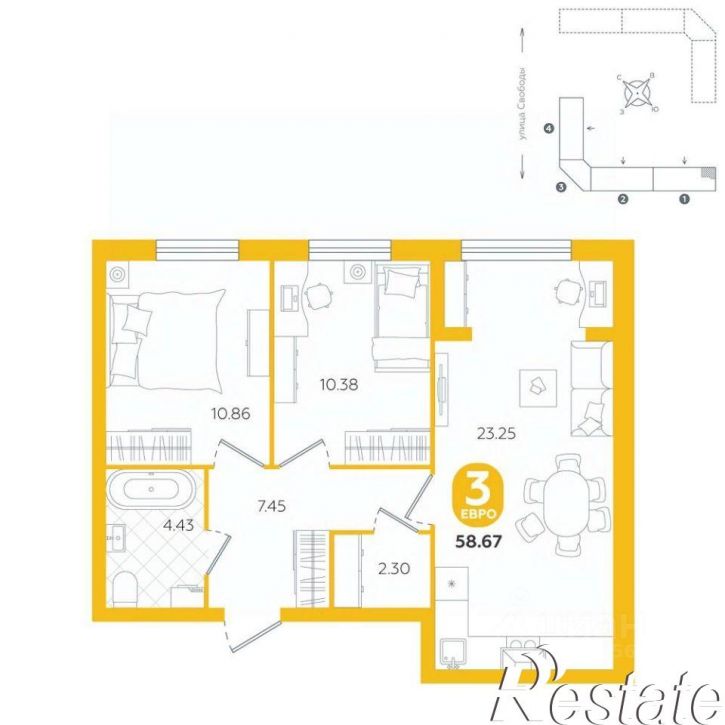 2-комн квартира в новом доме улица Свободы, 240,  д. 240